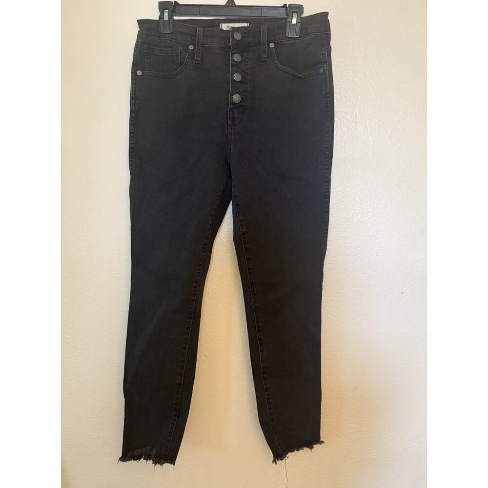 Madewell Jeans Womens High Rise Skinny Raw Hem Button Fly Black Ankle Denim 29